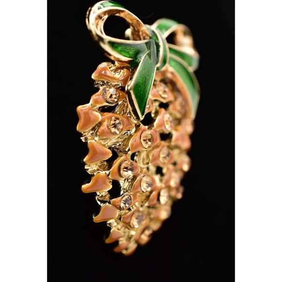 Napier Vintage Pine Cone Pin Brooch Crystal Enamel Gold Christmas Signed Bin4 - Picture 3 of 12